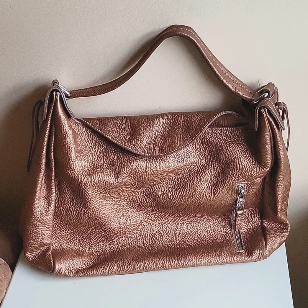 Arcadia Metallic Copper Brown Leather Hobo Bag